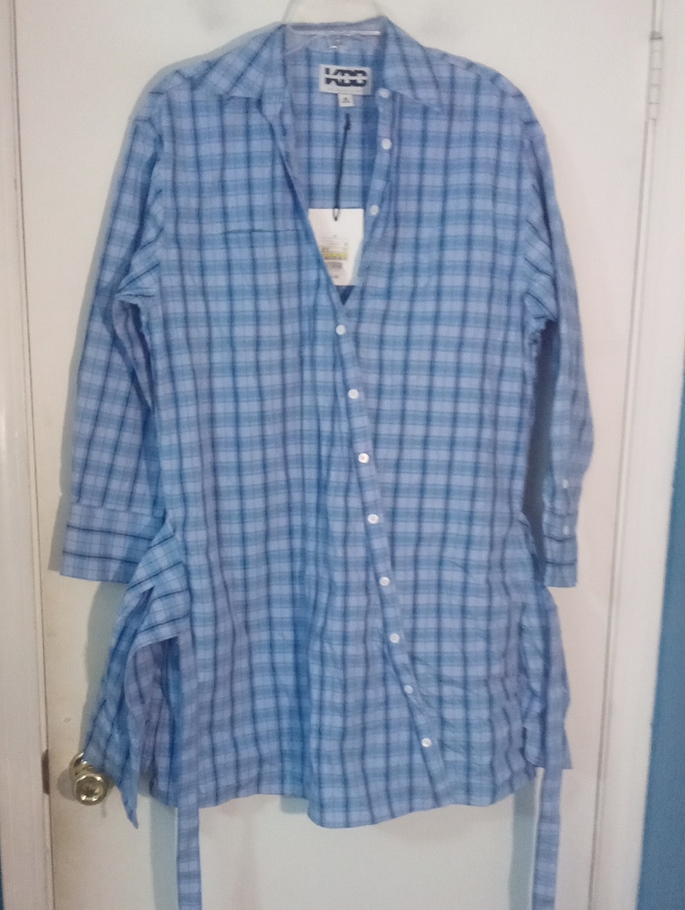* KBB By Kahlana Light Blue Plaid Button-Down Dress Medium NWT $55